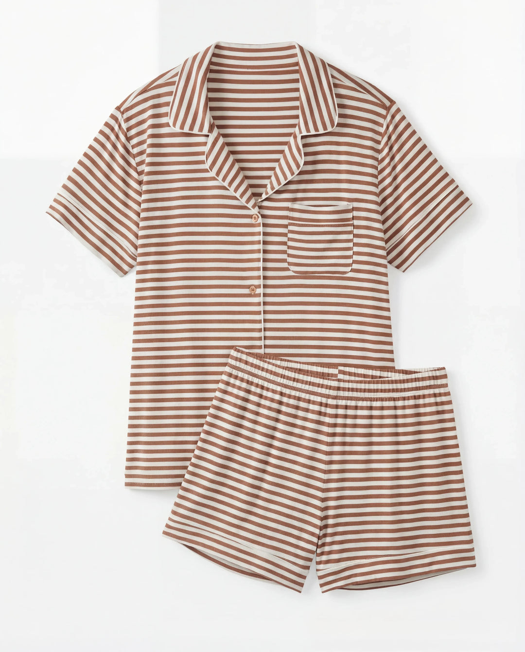 Chestnut Brown Stripe Bamboo Women Short Pajama Set