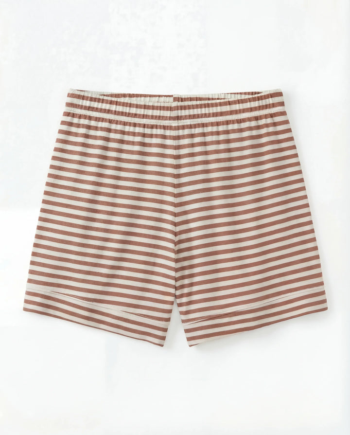 Chestnut Brown Stripe Bamboo Women Short Pajama Set
