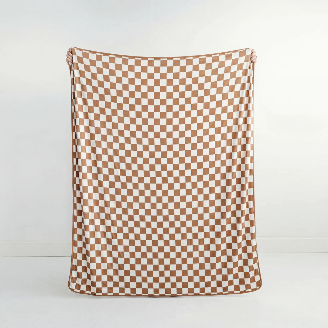 Caramel Checks Bamboo Oversized Cloud Blanket