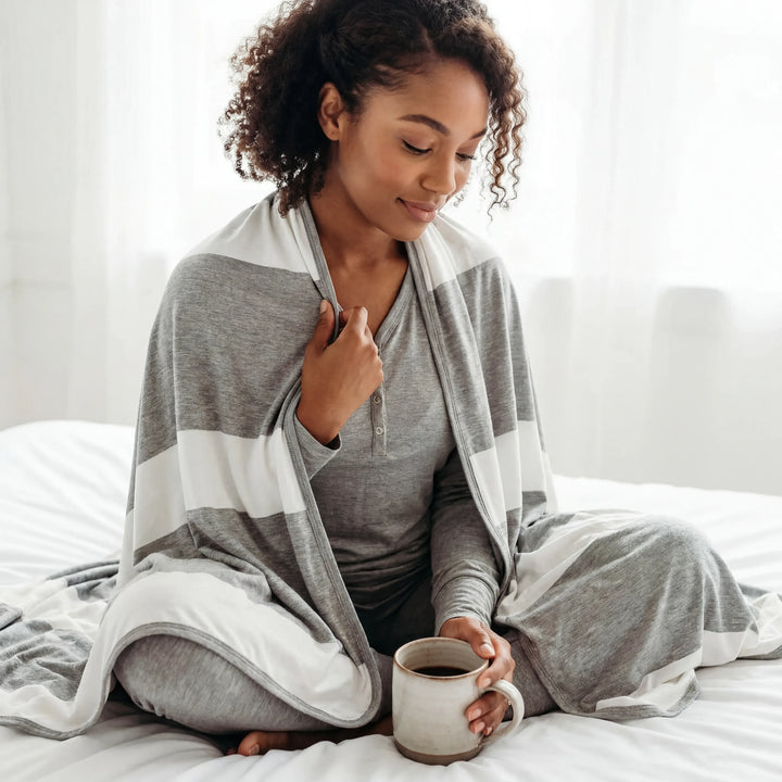 Heather Gray Wide Stripe Bamboo Oversized Cloud Blanket