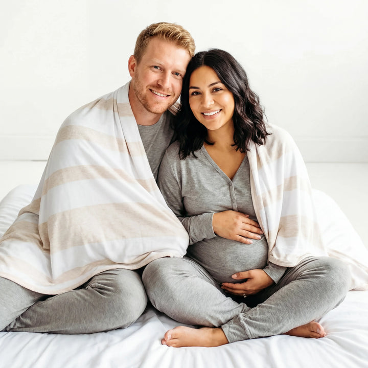 Heather Oatmeal Stripe Bamboo Oversized Cloud Blanket