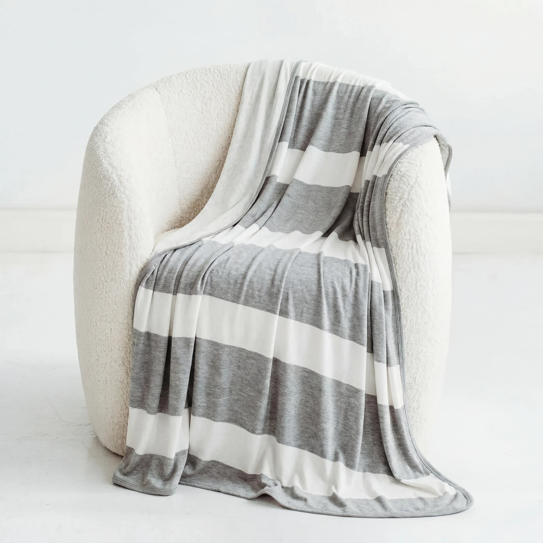 Heather Gray Wide Stripe Bamboo Oversized Cloud Blanket