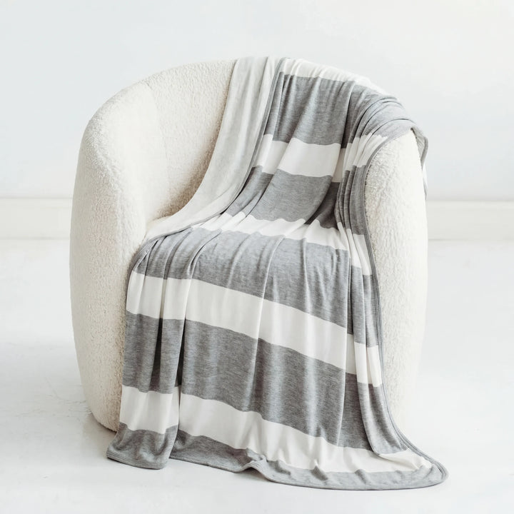 Heather Gray Wide Stripe Bamboo Oversized Cloud Blanket