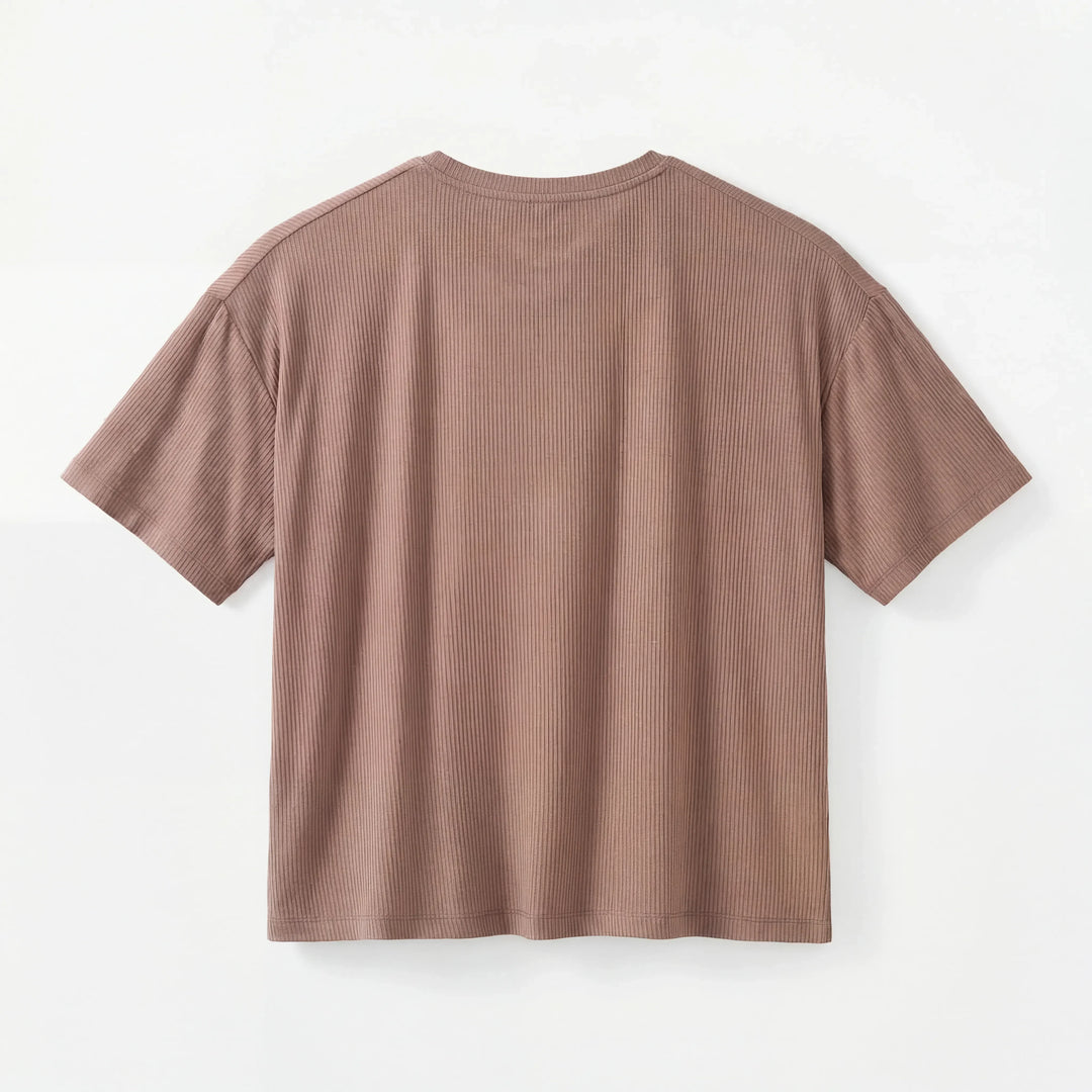 Hazy Brown Bamboo Women Ribbed T-Shirt