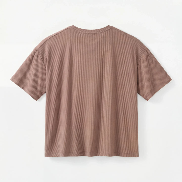 Hazy Brown Bamboo Women Ribbed T-Shirt