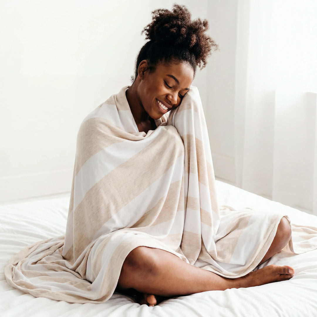 Heather Oatmeal Stripe Bamboo Oversized Cloud Blanket