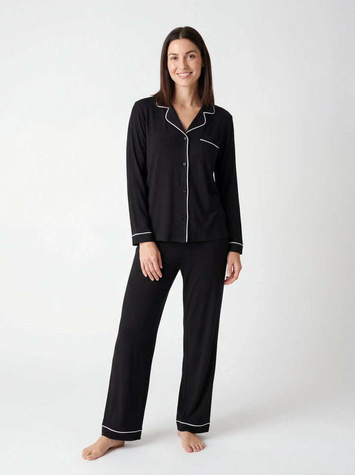Black Bamboo Button Women Pajama Set