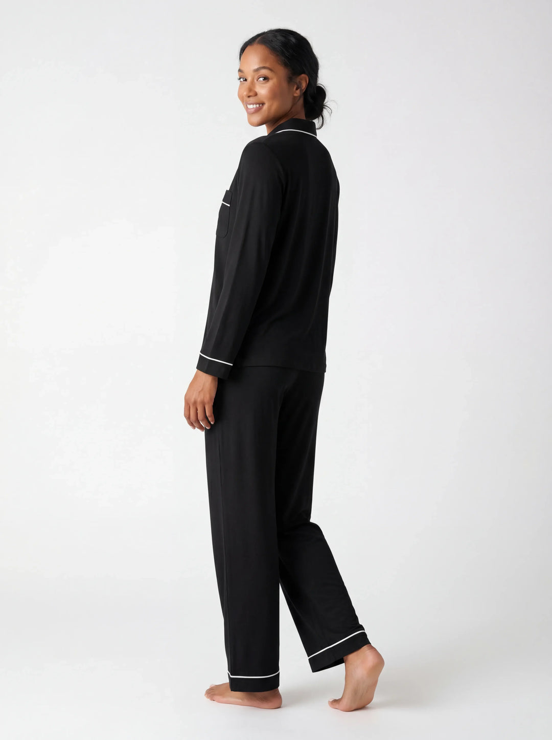 Black Bamboo Button Women Pajama Set