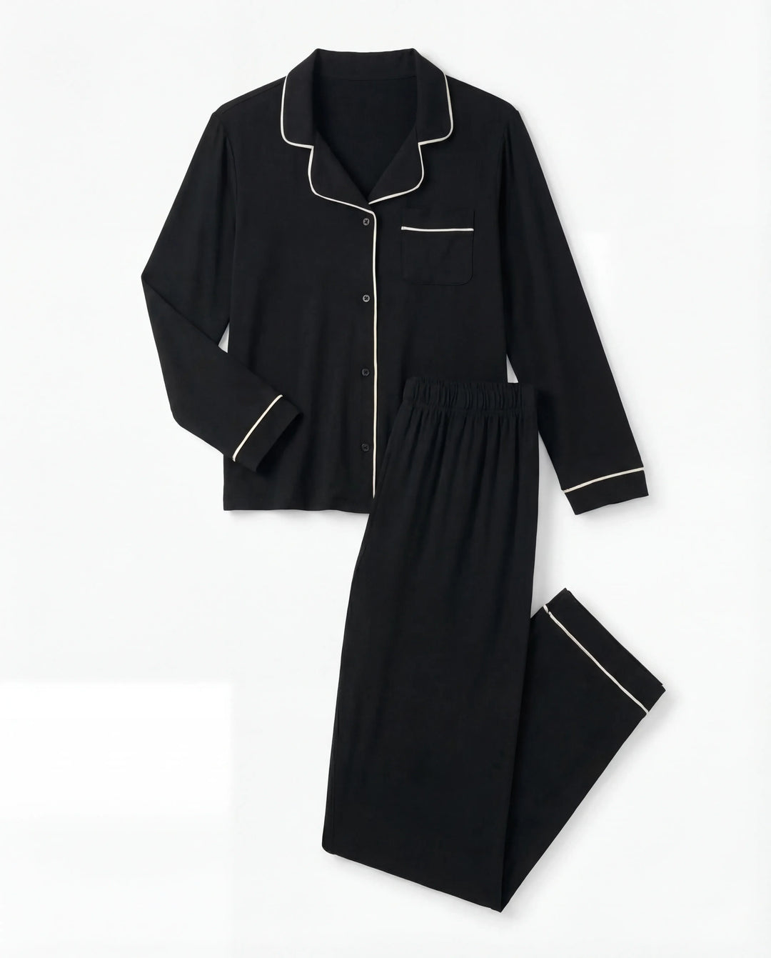 Black Bamboo Button Women Pajama Set