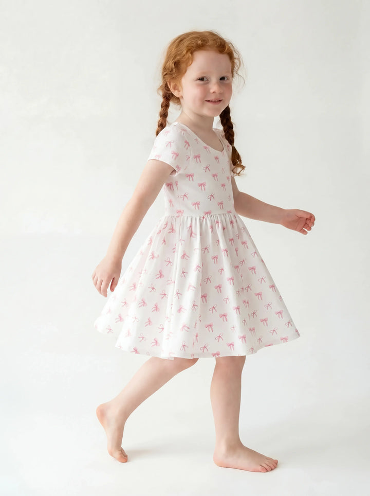 Sweet Pink Bow Cute Garden Bamboo Twirl Dress