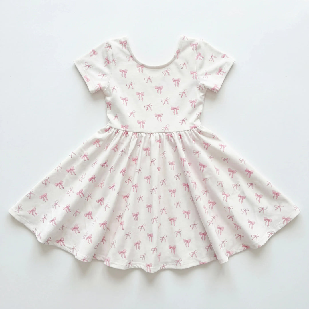 Sweet Pink Bow Cute Garden Bamboo Twirl Dress
