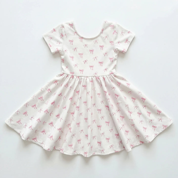 Sweet Pink Bow Cute Garden Bamboo Twirl Dress