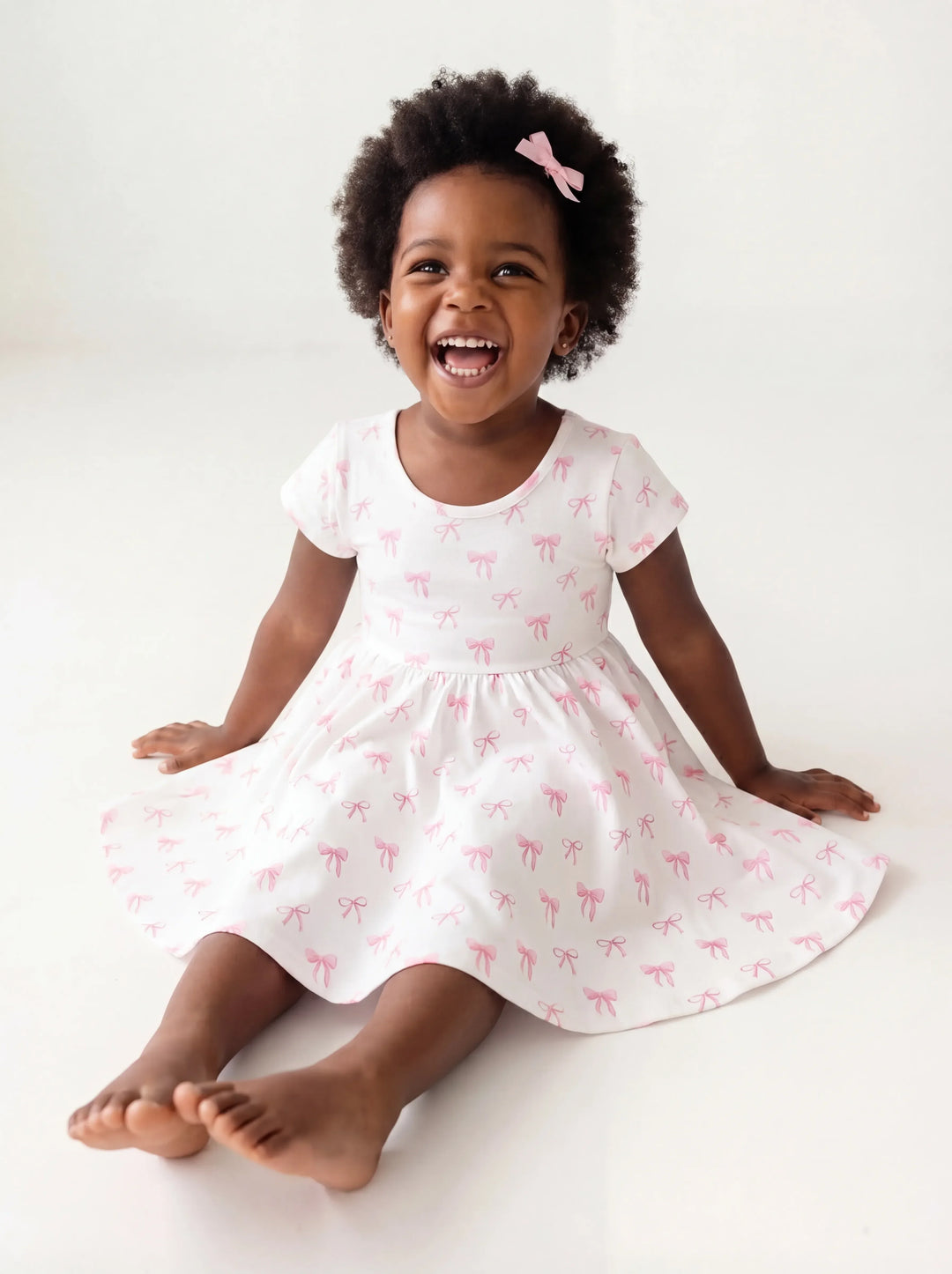Sweet Pink Bow Cute Garden Bamboo Twirl Dress