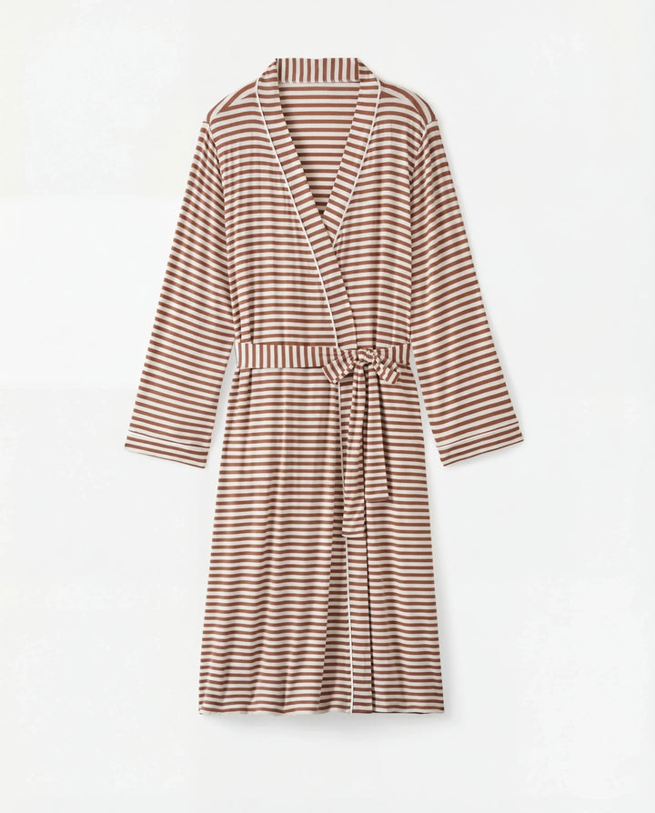 Chestnut Brown Stripe Bamboo Women Robe