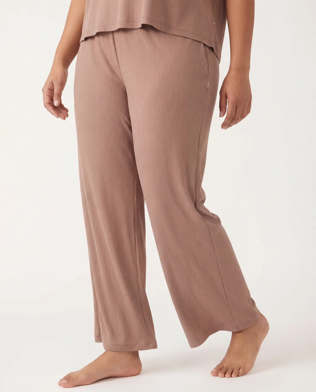 Hazy Brown Bamboo Ribbed Wide Leg Pant