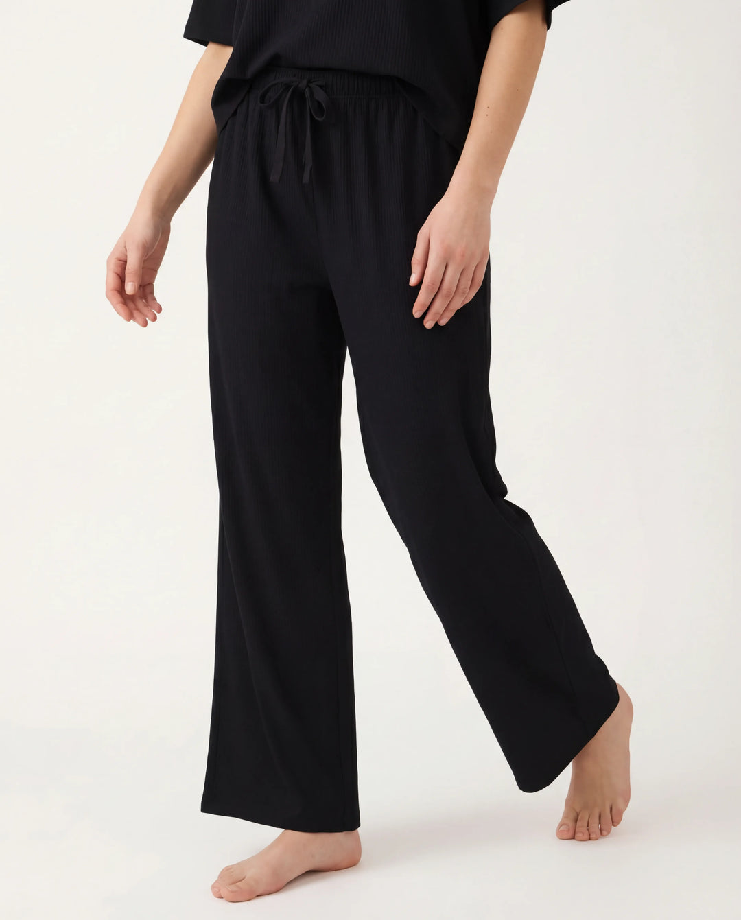 Black Bamboo Ribbed Wide Leg Pant