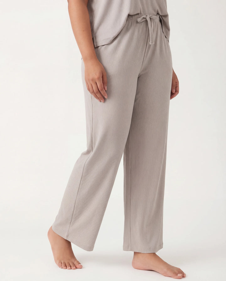 Dove Gray Bamboo Ribbed Wide Leg Pant