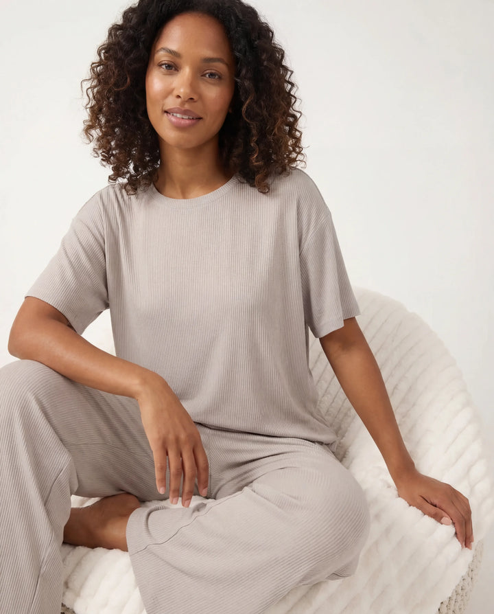 Dove Gray Bamboo Ribbed Wide Leg Pant