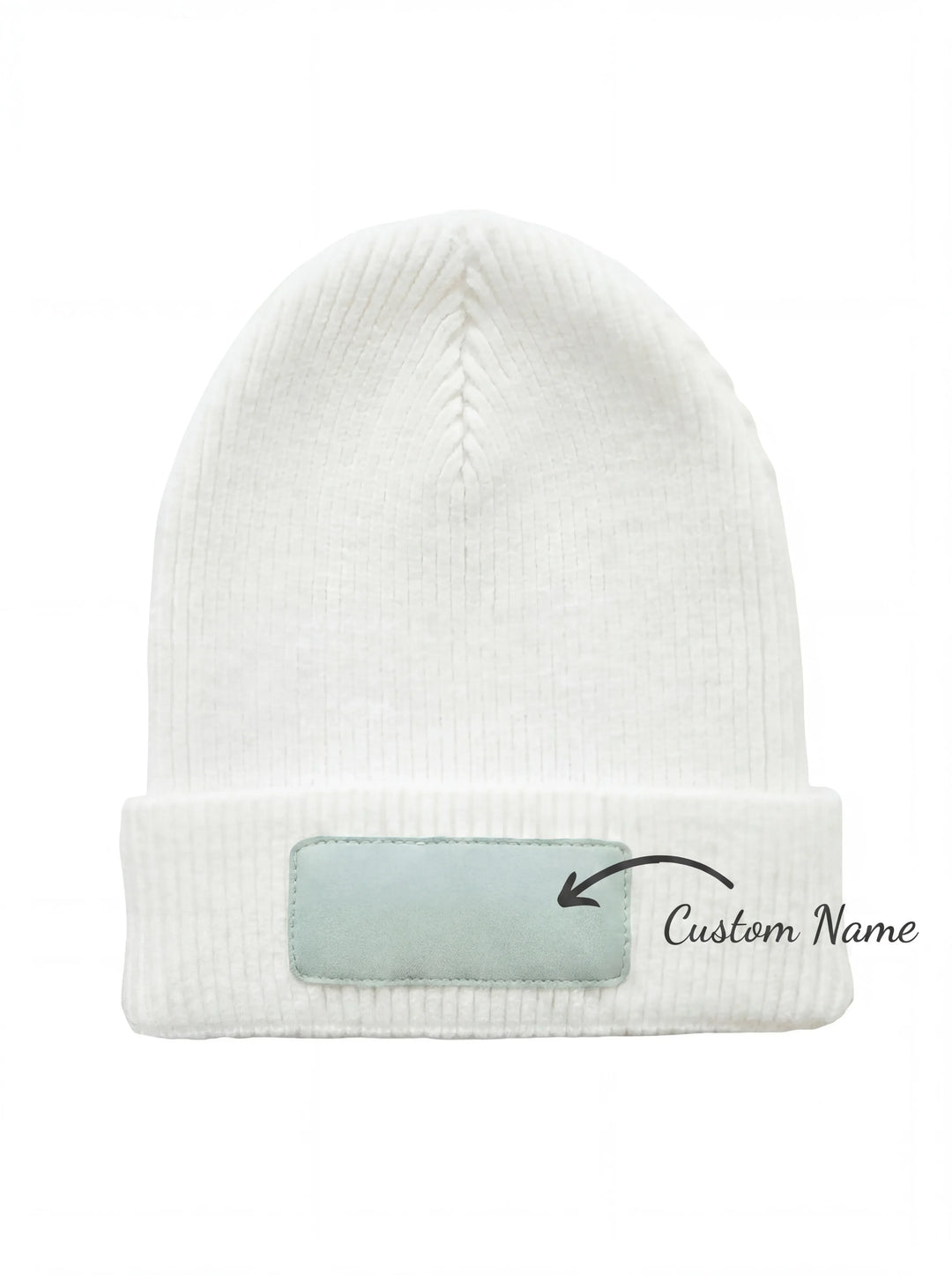 Custom Name Solid Color Leather Patch Beanie
