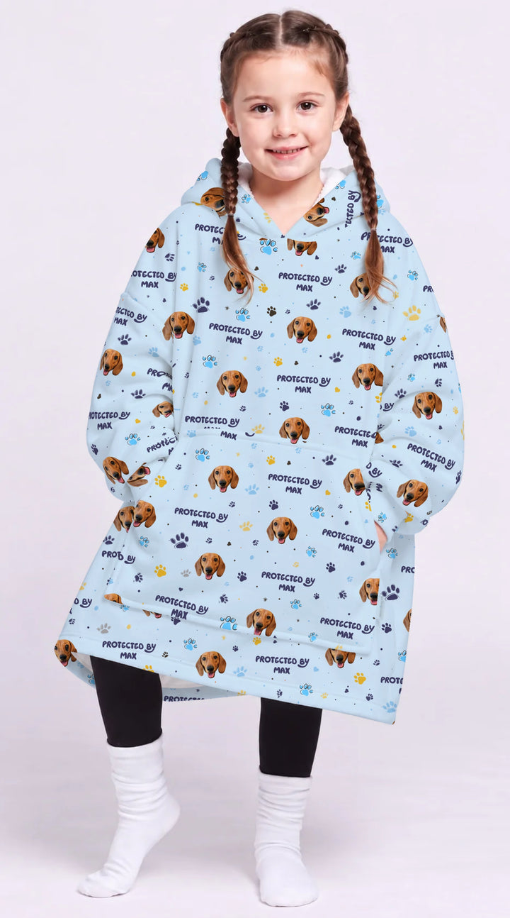 Custom Dog Photos "Protected By" Pawfect Blue Bamboo Blanket Hoodie