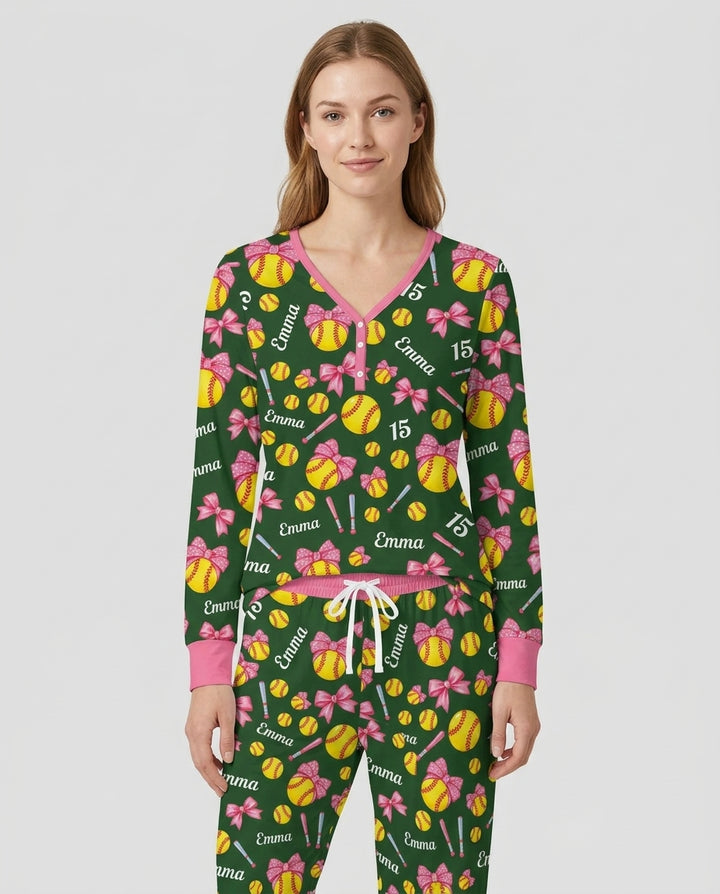 Little Softball Star Bamboo Women Pajama Set