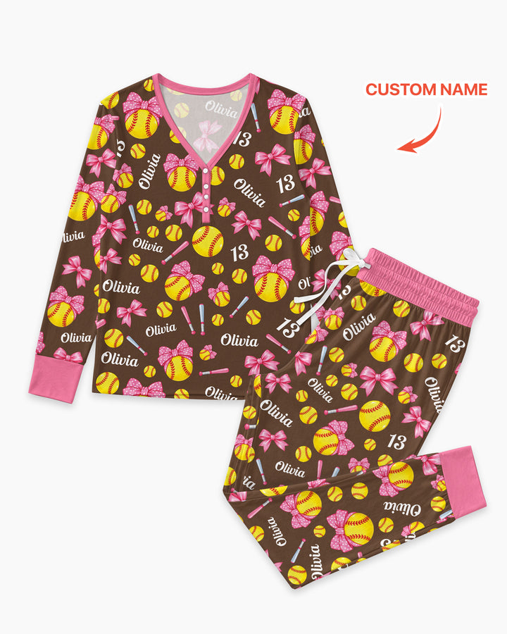 Little Softball Star Bamboo Women Pajama Set