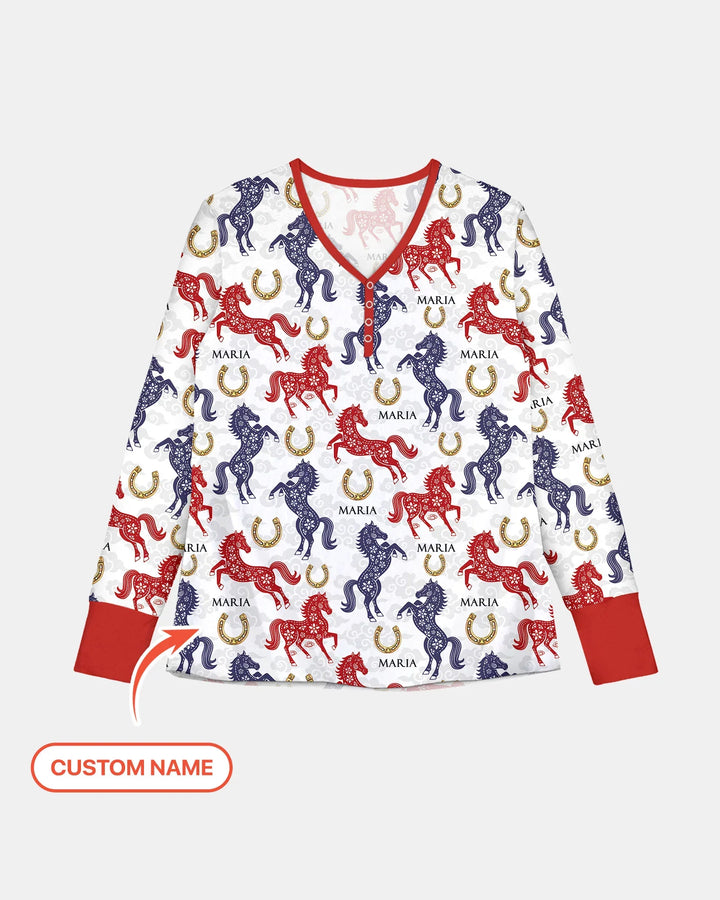 Custom Name Chinoiserie Horses Bamboo Women Pajama Set
