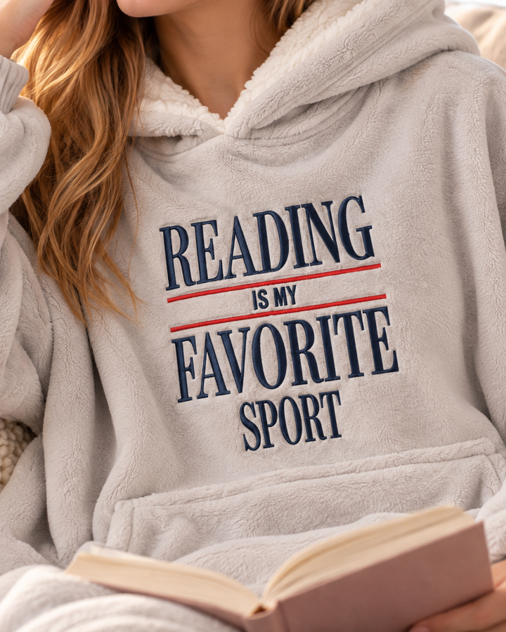 Reading Is My Favorite Sport Embroidered Blanket Hoodie