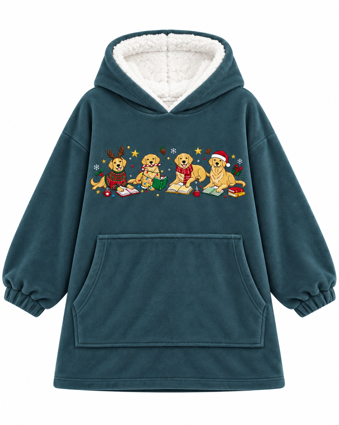 Easily Distracted By Golden Retriever And Books Embroidered Blanket Hoodie