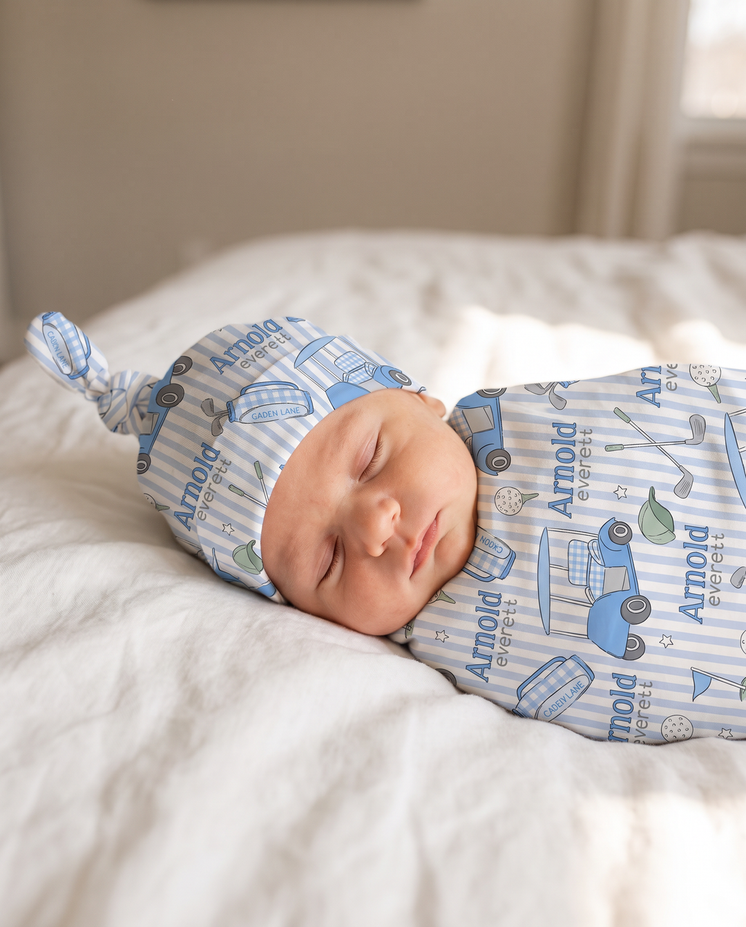 Personalized Caddie Crew Blue Bamboo Swaddle Blanket