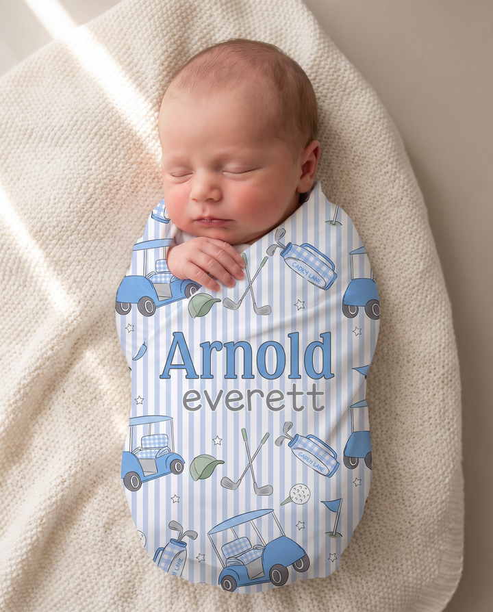 Personalized Caddie Crew Blue Bamboo Swaddle Blanket