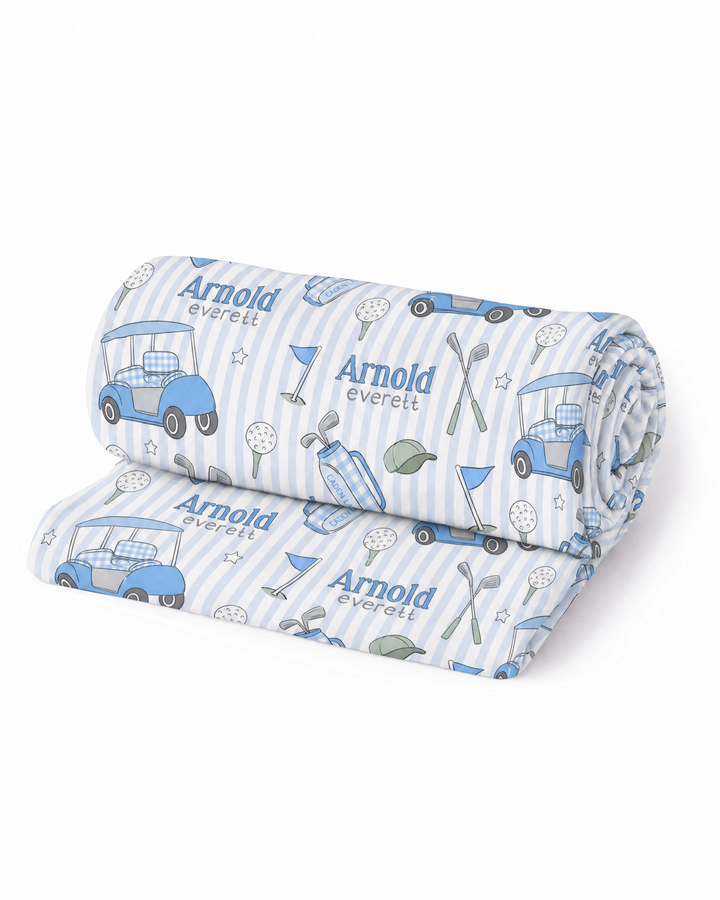 Personalized Caddie Crew Blue Bamboo Swaddle Blanket