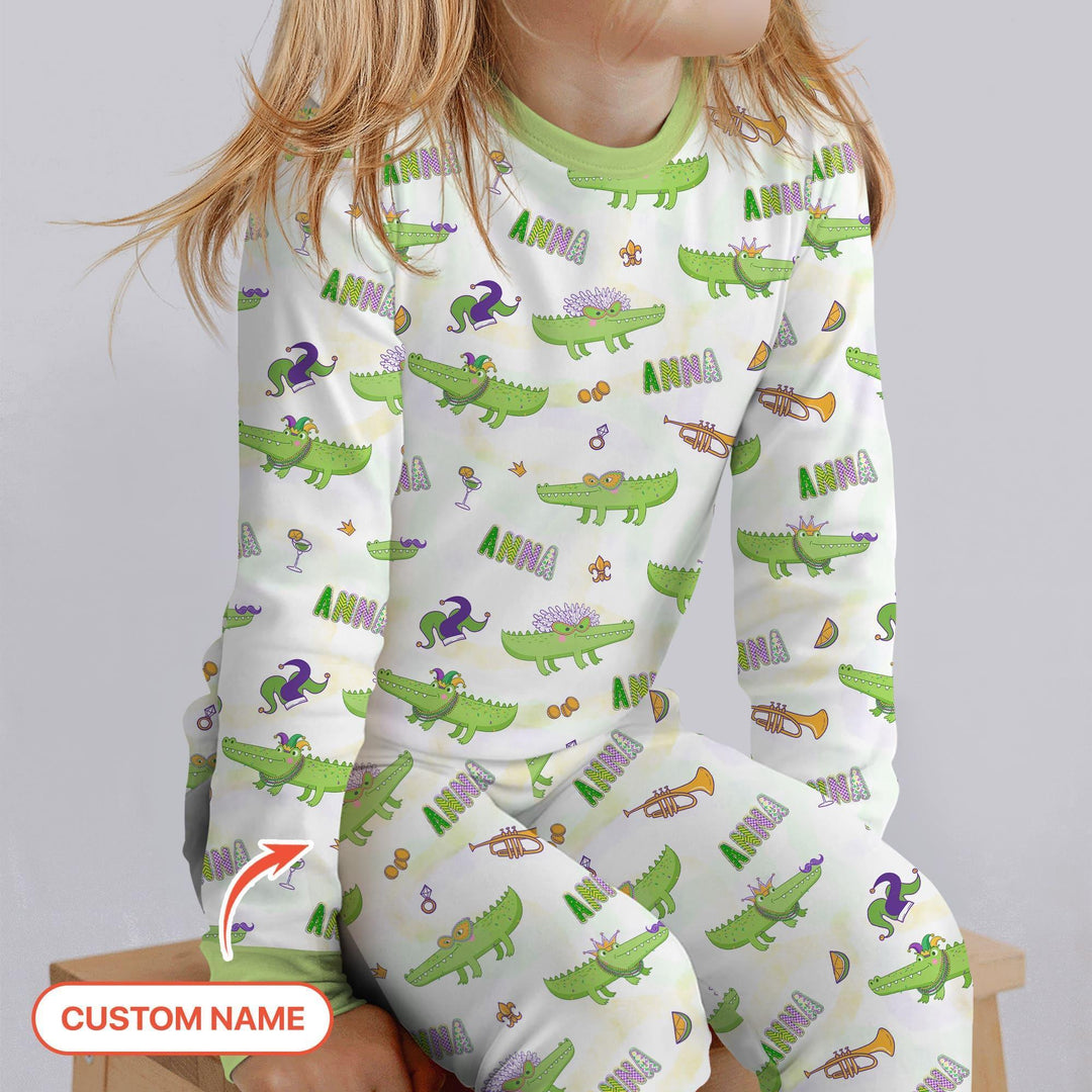Alligator Mardi Gras Festival Bamboo Two Piece Long Sleeve Pajama Set