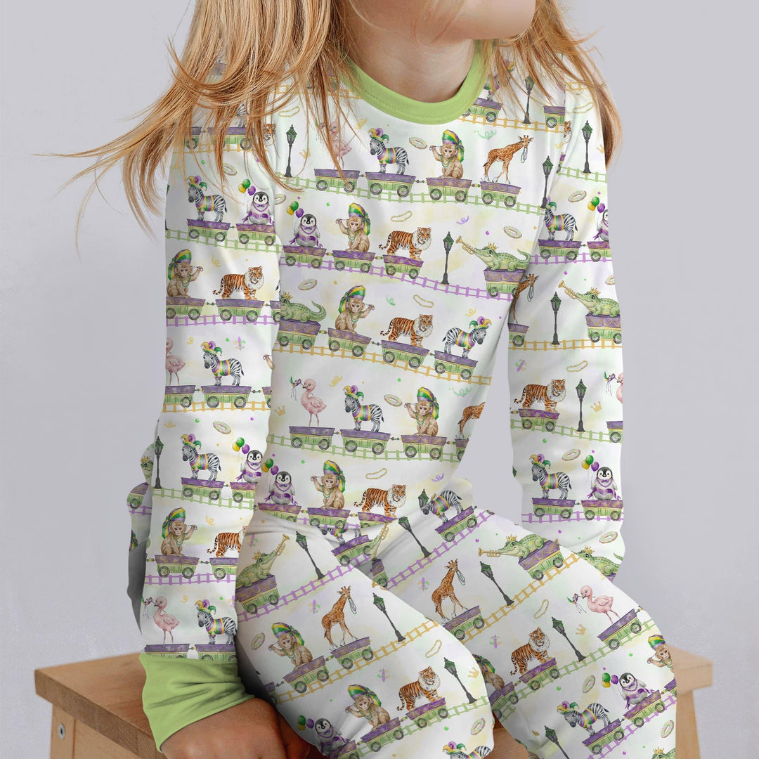 Mardi Gras Jungle Krewe Bamboo Two Piece Long Sleeve Pajama Set