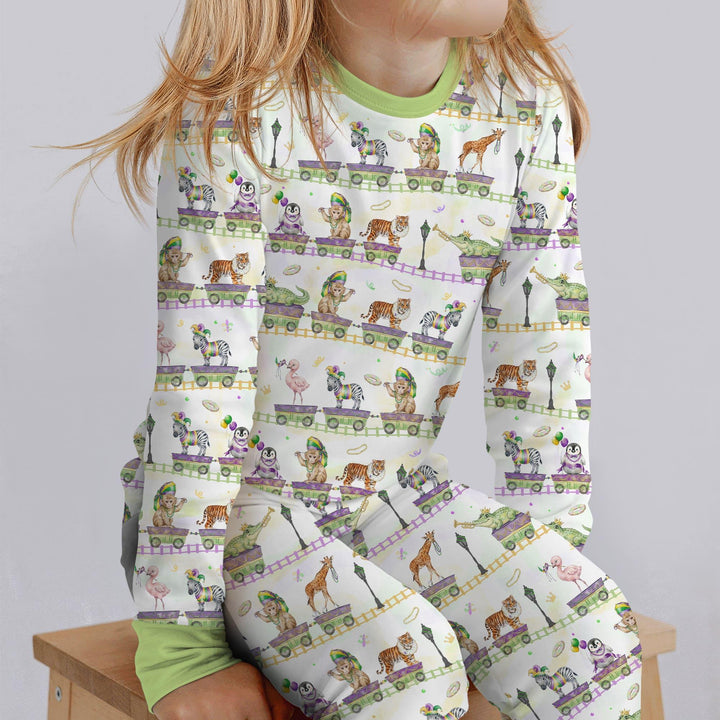 Mardi Gras Jungle Krewe Bamboo Two Piece Long Sleeve Pajama Set