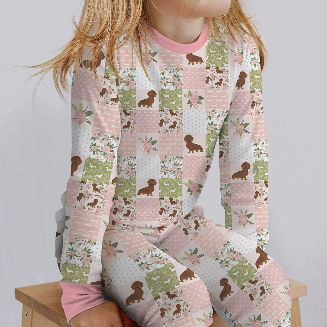 Floral Dachshund Grace Bamboo Two Piece Long Sleeve Pajama Set
