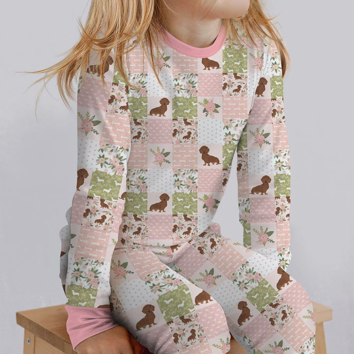 Floral Dachshund Grace Bamboo Two Piece Long Sleeve Pajama Set