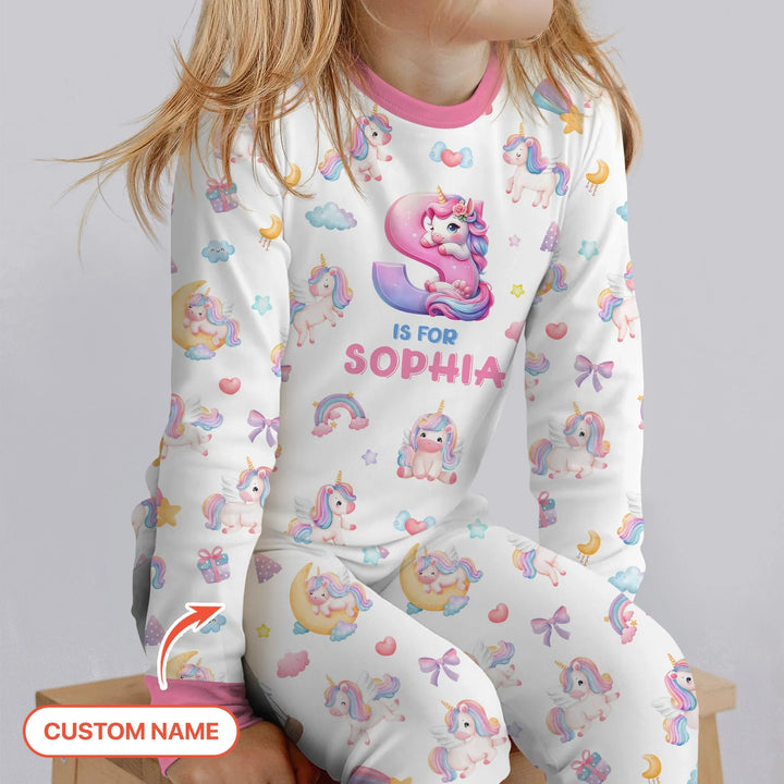 Unicorn Dreams Custom Name Bamboo Two Piece Long Sleeve Pajama Set
