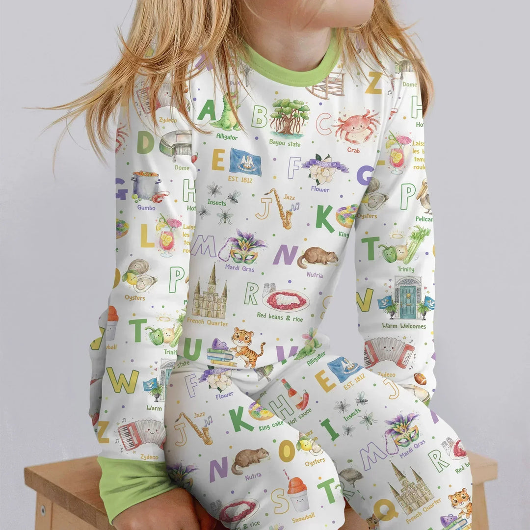 Alphabet of Lousiana Bamboo Two Piece Long Sleeve Pajama Set
