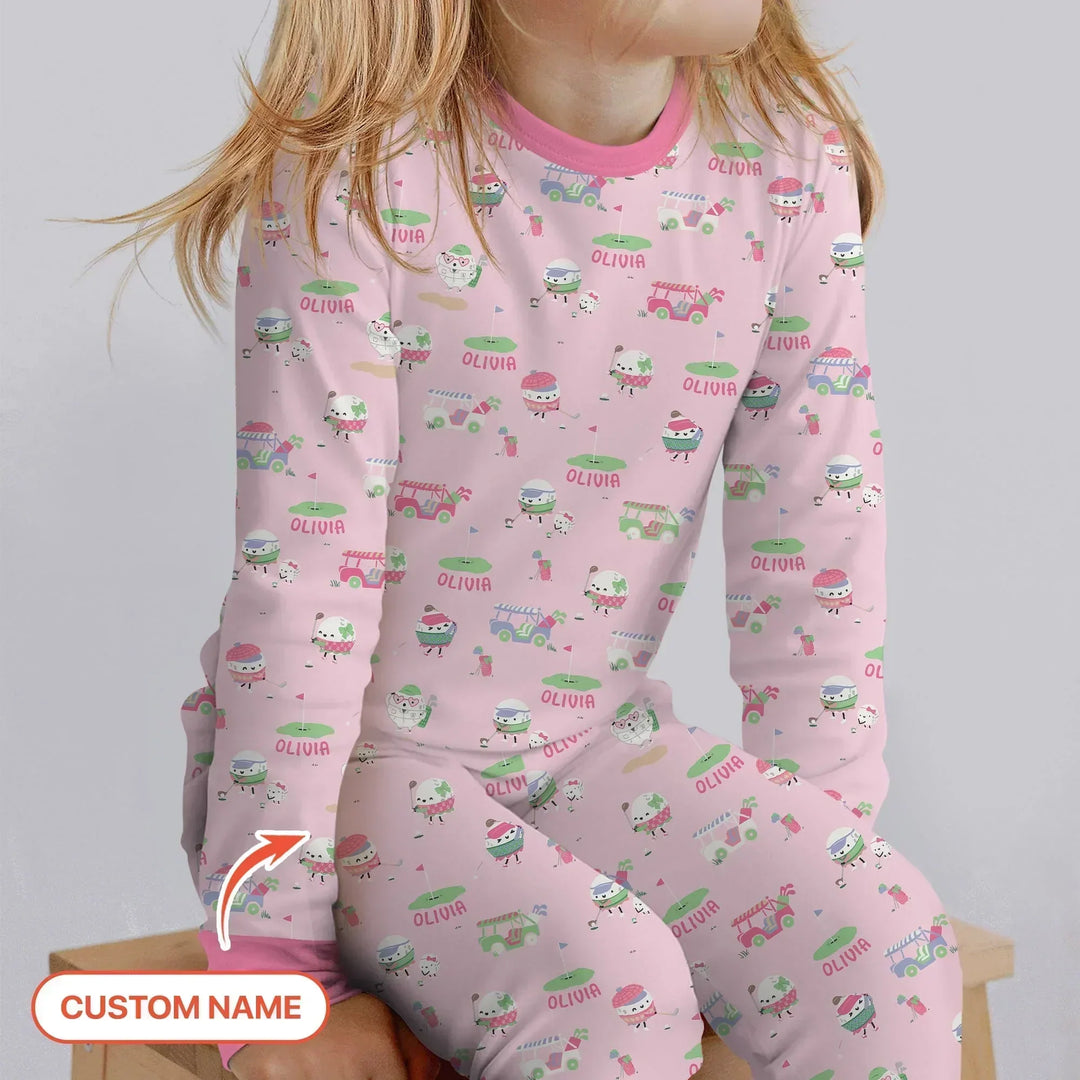 Cute Golf ball Bamboo Two Piece Long Sleeve Pajama Set