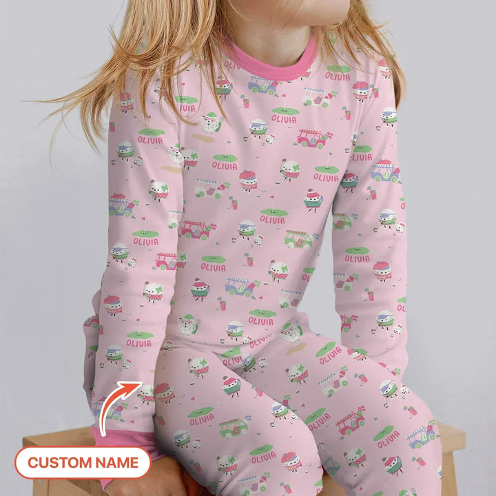 Cute Golf ball Bamboo Two Piece Long Sleeve Pajama Set