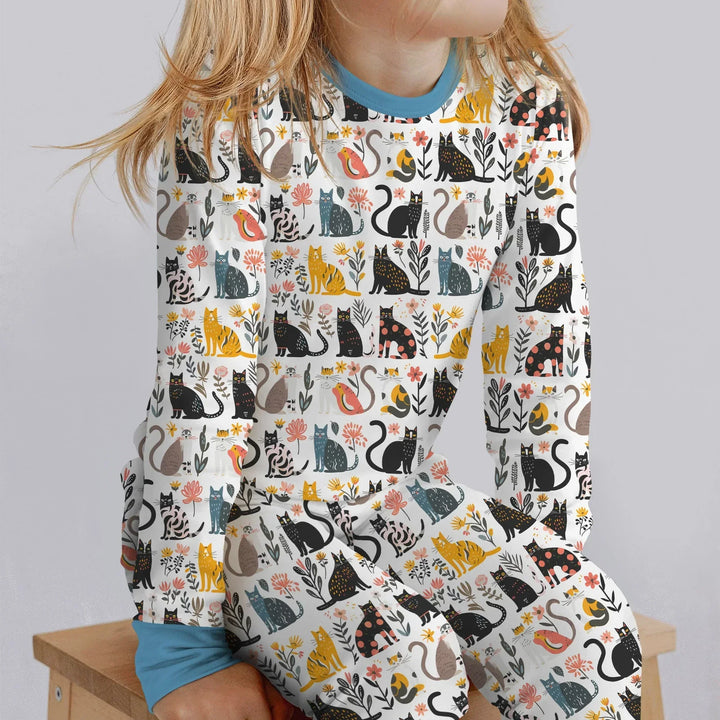 Botanical Cats Bamboo Two Piece Long Sleeve Pajama Set