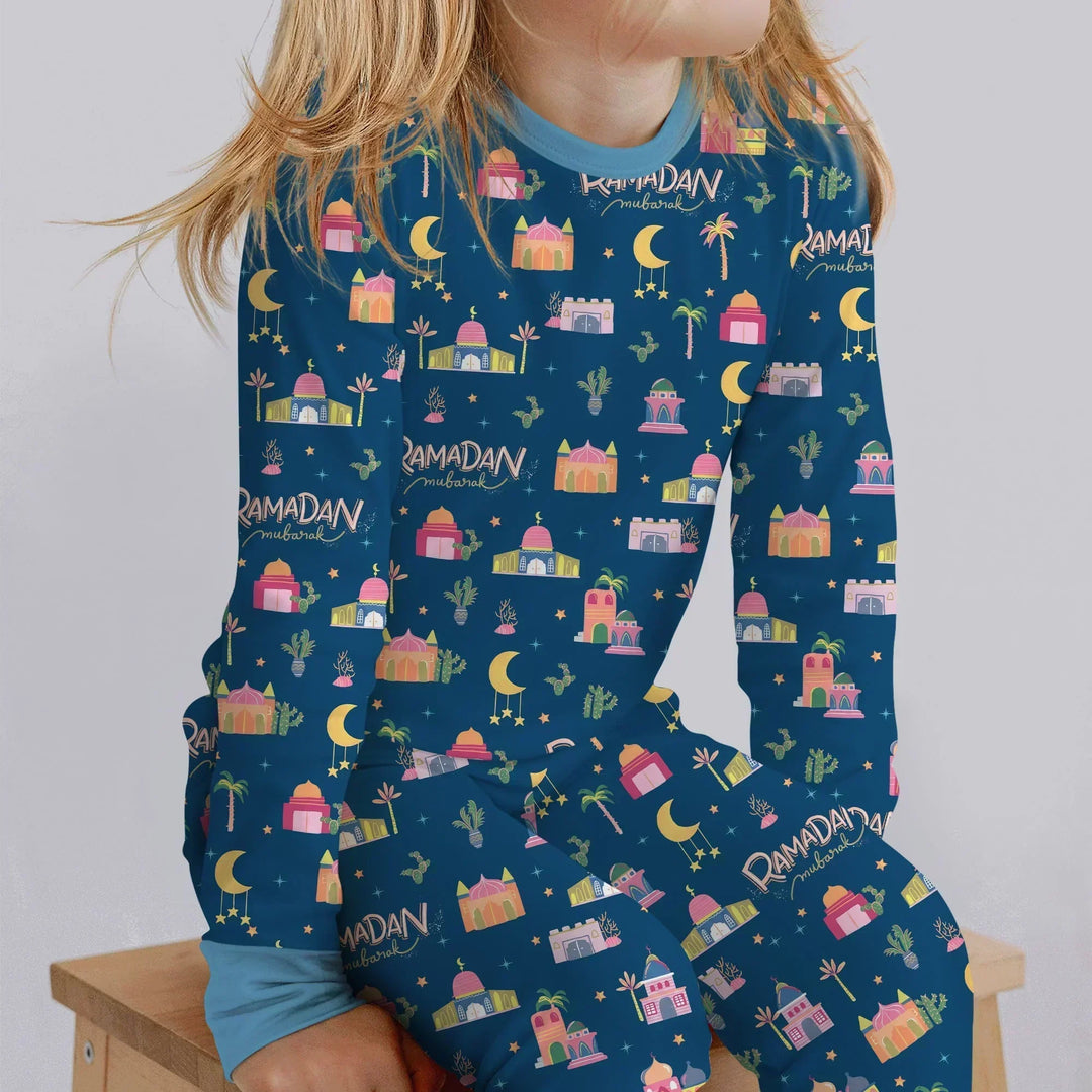 Ramadan Kareem Family Matching Bamboo Two Piece Long Sleeve Pajama Set