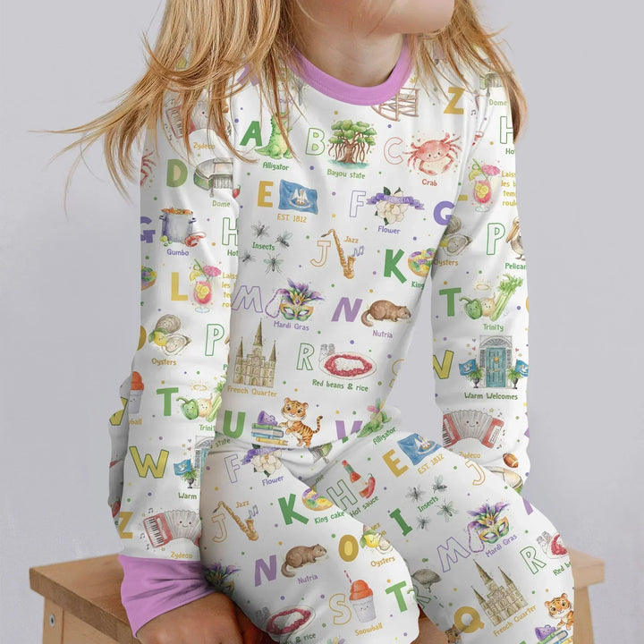 Alphabet of Lousiana Bamboo Two Piece Long Sleeve Pajama Set