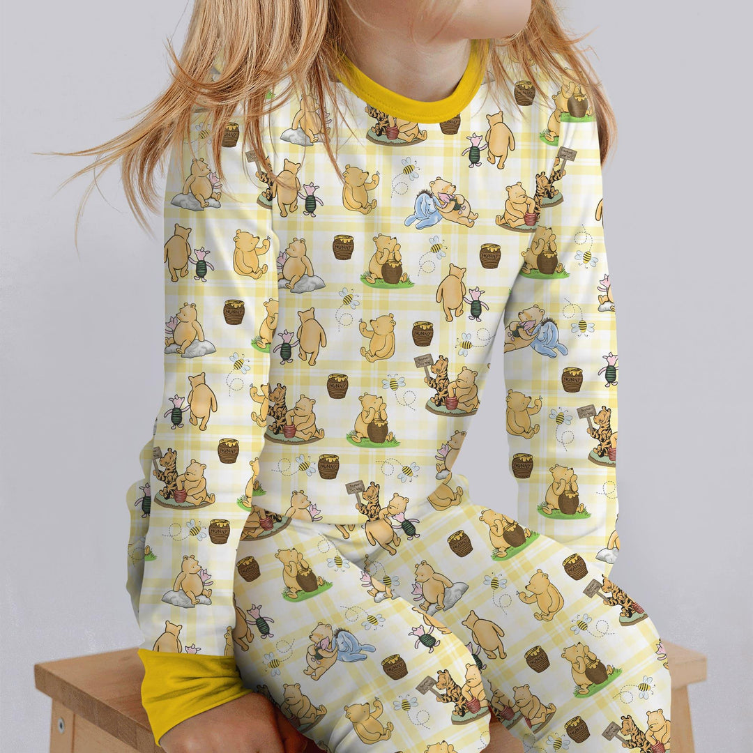 Bear & Friends Yellow Plaid Bamboo Two Piece Long Sleeve Pajama Set