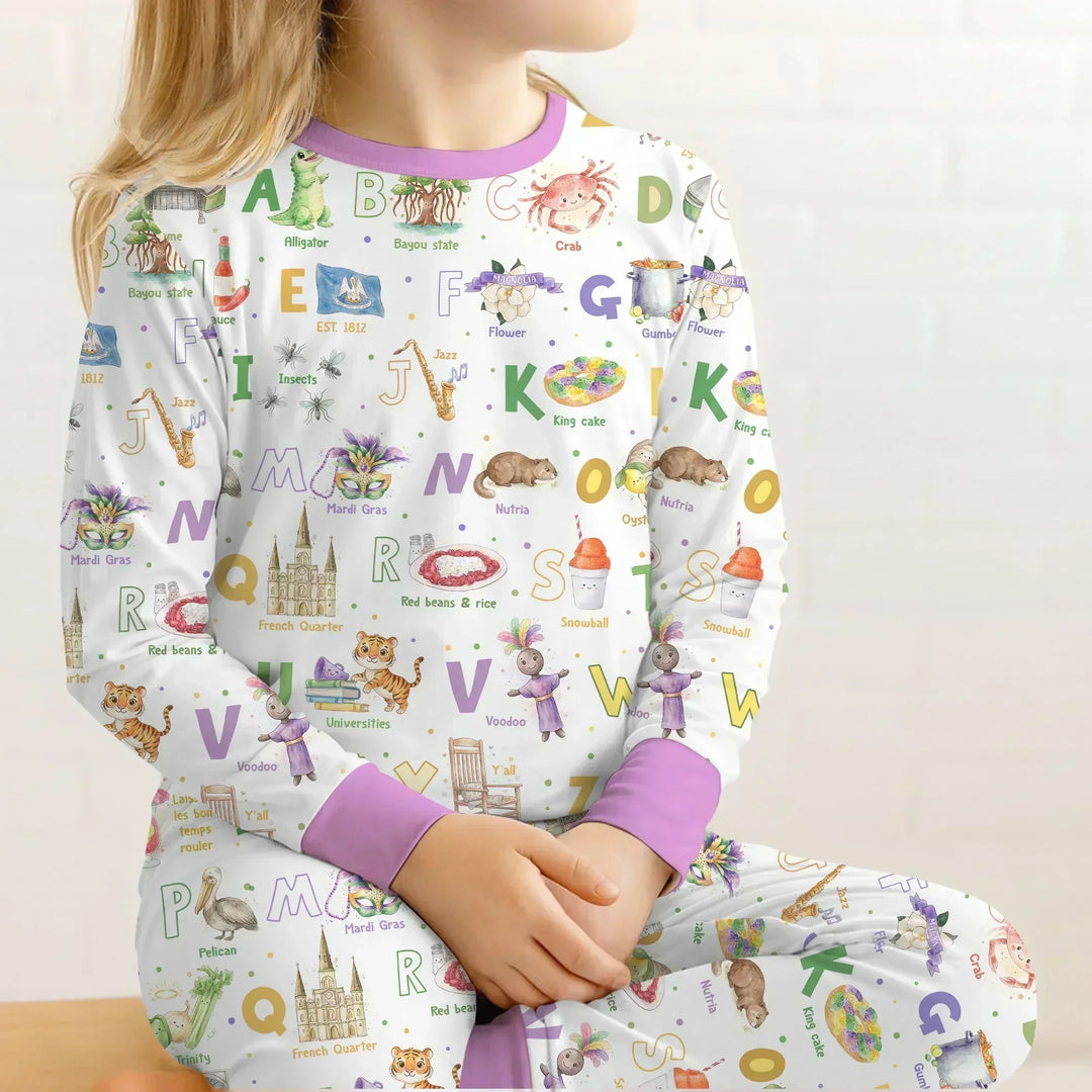 Alphabet of Lousiana Bamboo Two Piece Long Sleeve Pajama Set