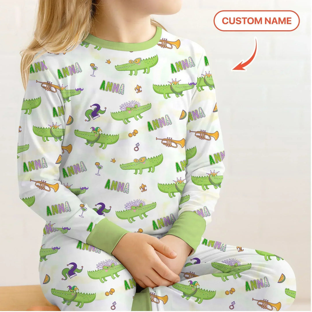 Alligator Mardi Gras Festival Bamboo Two Piece Long Sleeve Pajama Set