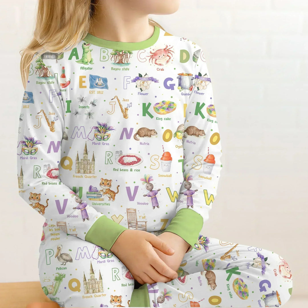 Alphabet of Lousiana Bamboo Two Piece Long Sleeve Pajama Set