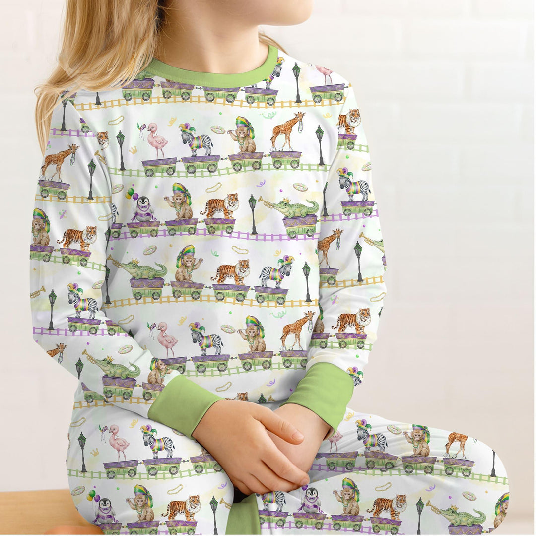 Mardi Gras Jungle Krewe Bamboo Two Piece Long Sleeve Pajama Set