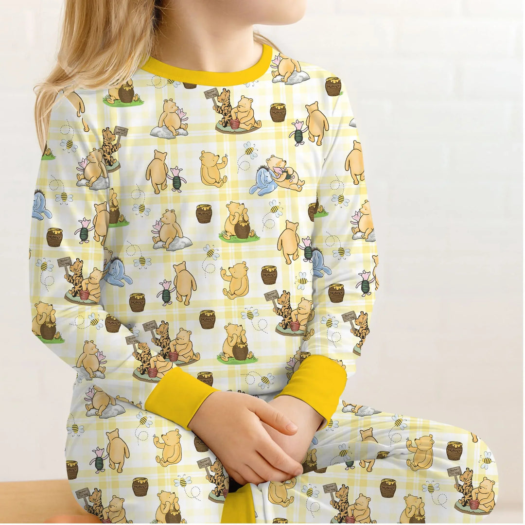 Bear & Friends Yellow Plaid Bamboo Two Piece Long Sleeve Pajama Set